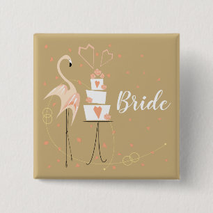 Flamingo Wedding Bride square Button