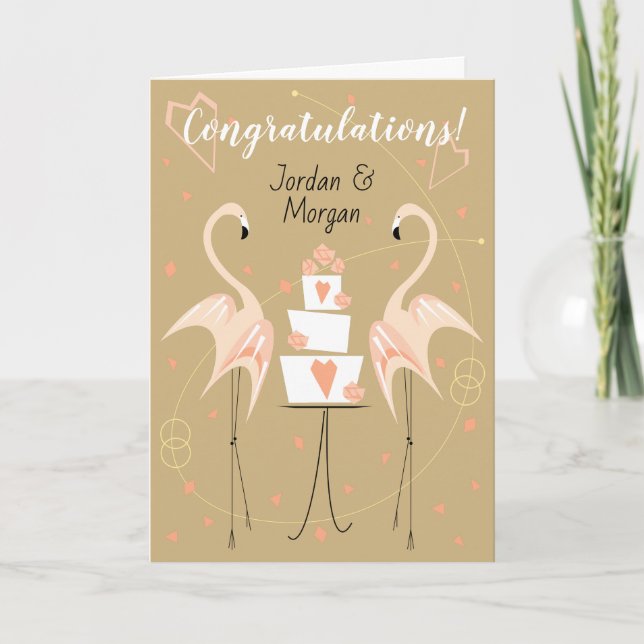 Flamingo Wedding Congratulations Names Text Card (Front)
