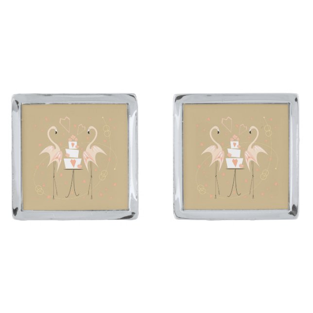 Flamingo Wedding cufflinks square (Front)