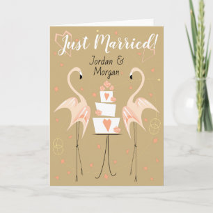 Flamingo Wedding Just Married Names Card
