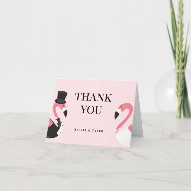 Flamingo Wedding  Letterpress Thank You Card (Front)