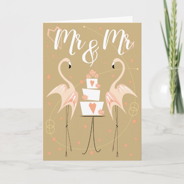 Flamingo Wedding Mr & Mr Text Card (Front)