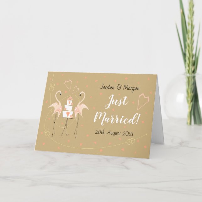 Flamingo Wedding Names Just Married Date landscape Card (Front)