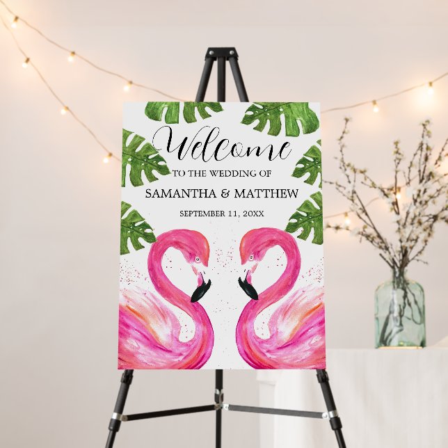 Flamingo Wedding Pink Beach Tropical Welcome Sign  (In Situ (Stand))
