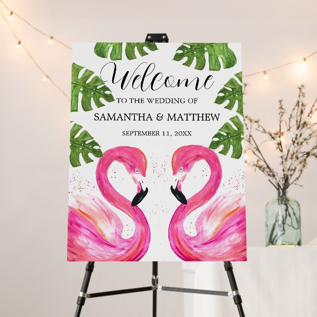 Flamingo Wedding Pink Beach Tropical Welcome Sign  (In Situ (Stand))