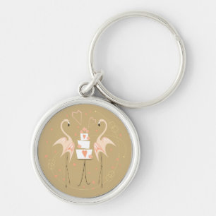 Flamingo Wedding premium keychain round