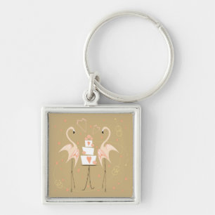 Flamingo Wedding premium keychain square