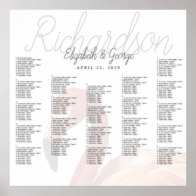 Flamingo Wedding Seating Chart Poster (Front)