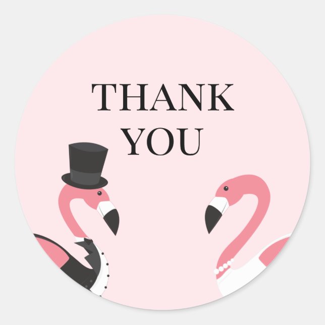 Flamingo Wedding Thank You Classic Round Sticker (Front)