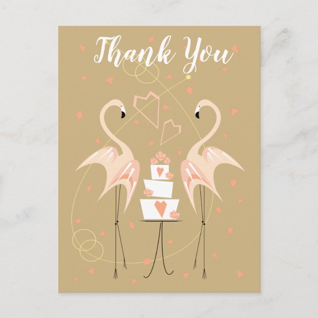 Flamingo Wedding Thank You postcard portrait (Front)