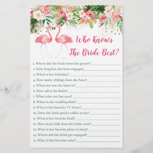 Flamingo Who Knows The Bride Best Game Flyer