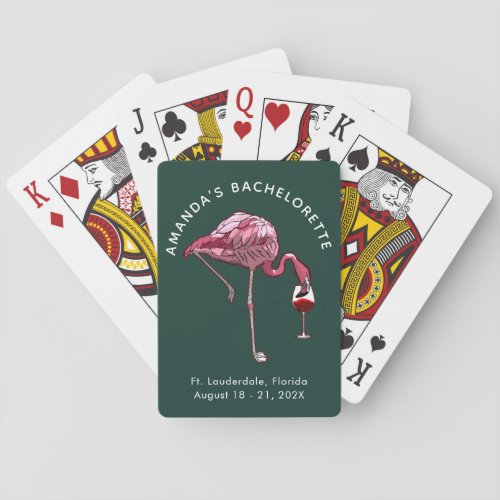 Flamingo Wine Drinker Green Bachelorette Party Playing Cards