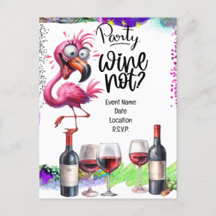 Flamingo Wine lover Birthday Party  Announcement Postcard