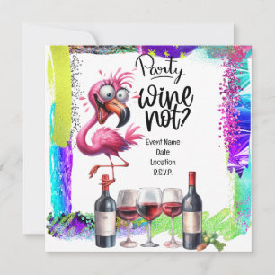 Flamingo Wine lover Birthday Party  Invitation