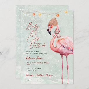 flamingo winter baby shower invitation