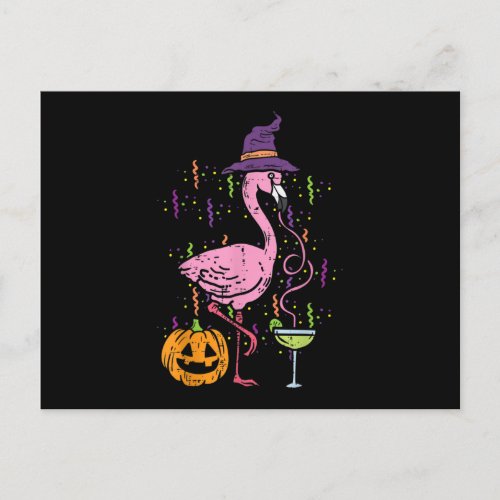 Flamingo Witch Happy Halloween Funny Costume Bird  Postcard
