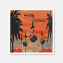 Flamingo witch in the sunset Halloween napkins