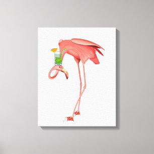 Flamingo with a Cocktail Canvas Print