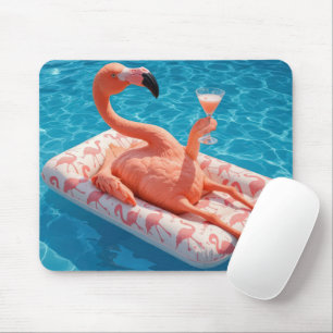 Flamingo With a Cocktail in a Swimming Pool Mouse Pad