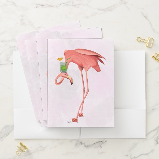 Flamingo with a Cocktail Pocket Folder (In Situ)