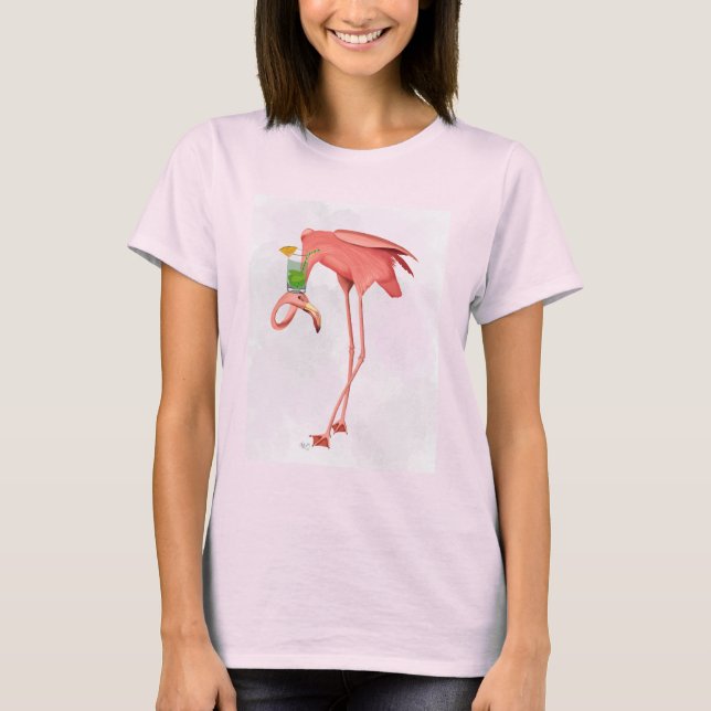 Flamingo with a Cocktail T-Shirt (Front)