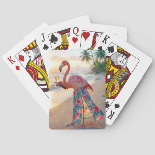 Flamingo With Champagne On a Beach Poker Cards