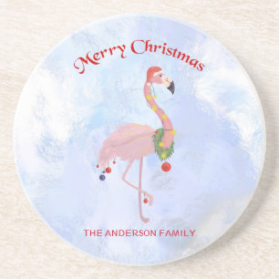 Flamingo With Christmas Decoration Coaster