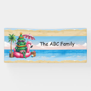 Flamingo with Christmas Tree for Christmas in July Banner