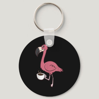 Flamingo With Coffee Funny Coffee Drinking Flaming Keychain