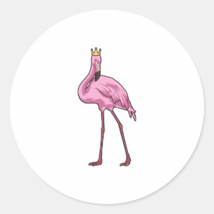 Flamingo with Crown Classic Round Sticker
