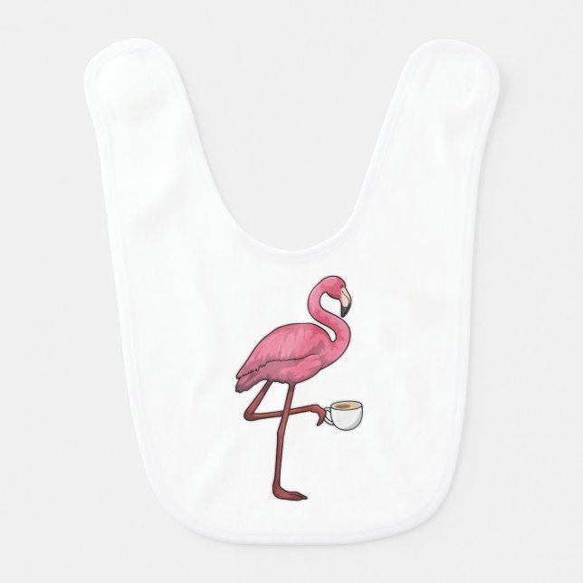 Flamingo with Cup of Coffee Baby Bib (Front)
