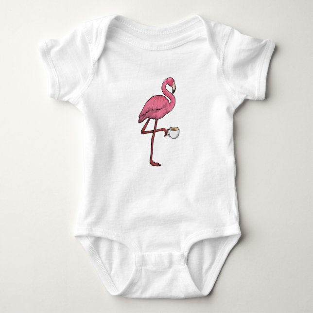 Flamingo with Cup of Coffee Baby Bodysuit (Front)