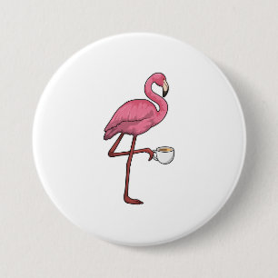Flamingo with Cup of Coffee Button