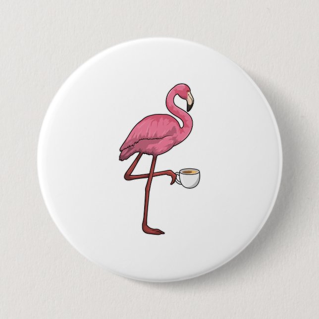 Flamingo with Cup of Coffee Button (Front)