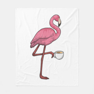 Flamingo with Cup of Coffee Fleece Blanket