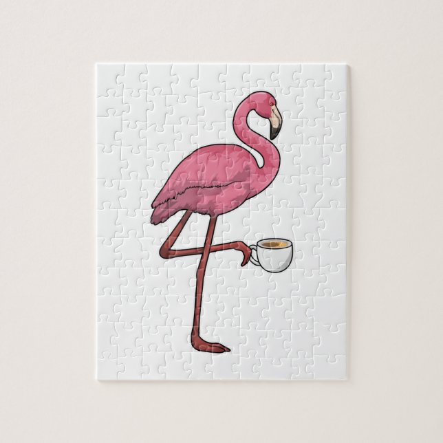Flamingo with Cup of Coffee Jigsaw Puzzle (Vertical)
