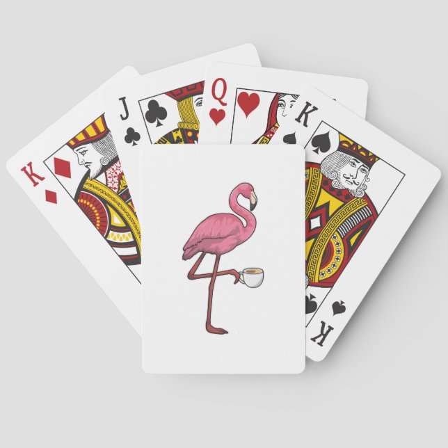 Flamingo with Cup of Coffee Poker Cards (Back)