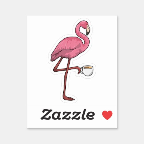 Flamingo with Cup of Coffee Sticker