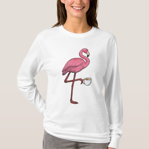 Flamingo with Cup of Coffee T_Shirt