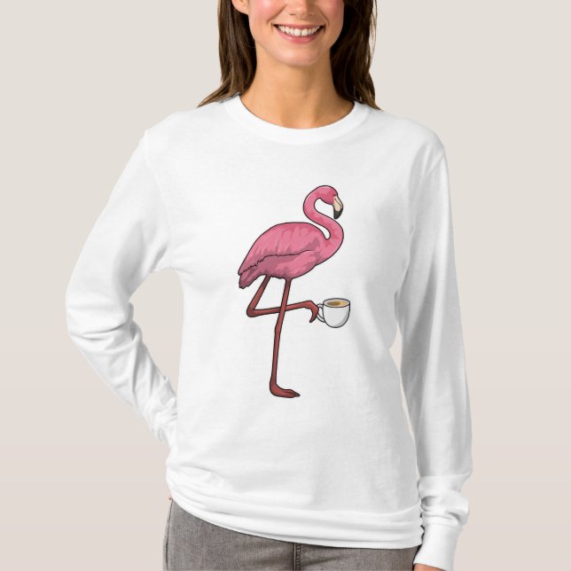 Flamingo with Cup of Coffee T-Shirt (Front)