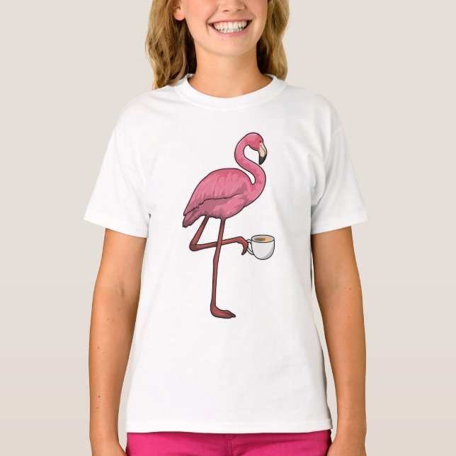 Flamingo with Cup of Coffee T-Shirt (Front)