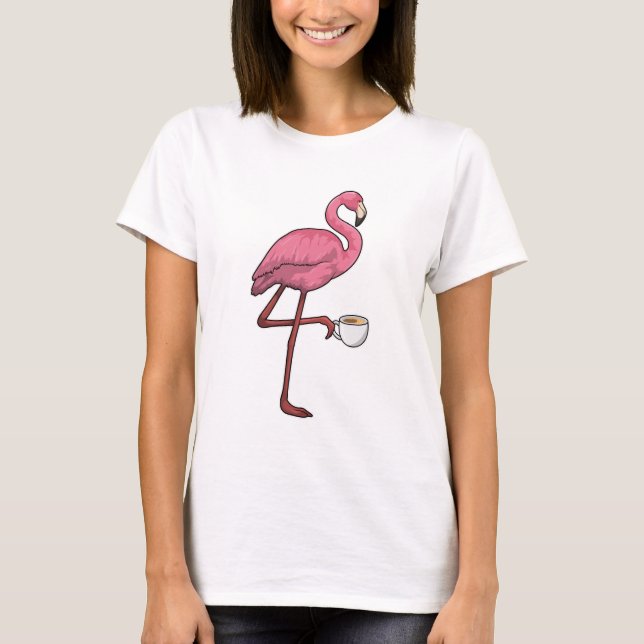 Flamingo with Cup of Coffee T-Shirt (Front)
