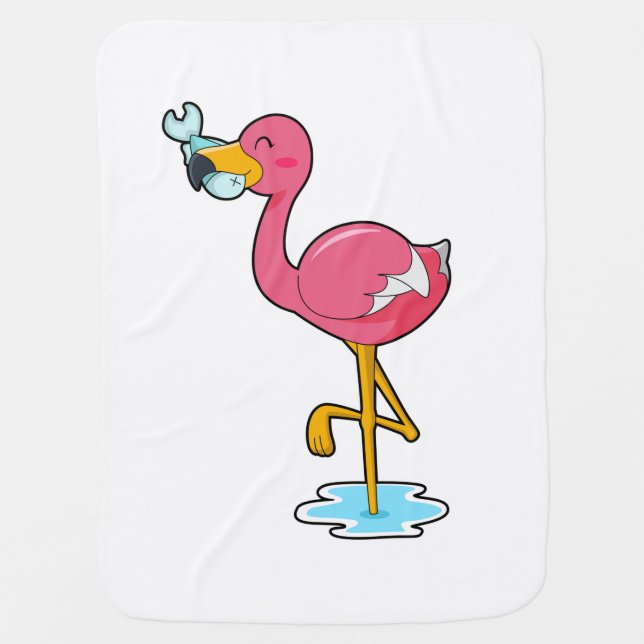 Flamingo with Fish Baby Blanket (Front)