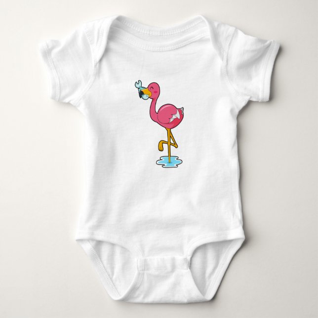 Flamingo with Fish Baby Bodysuit (Front)
