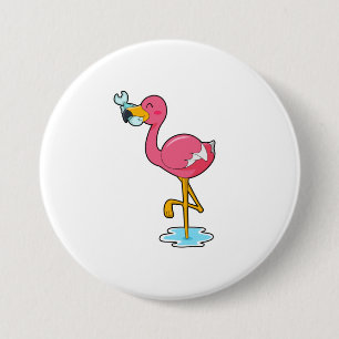 Flamingo with Fish Button
