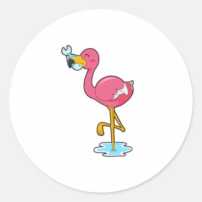 Flamingo with Fish Classic Round Sticker (Front)