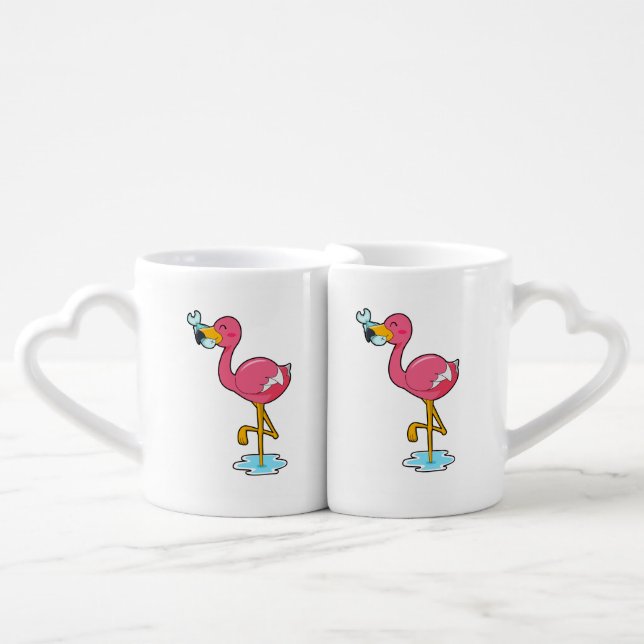 Flamingo with Fish Coffee Mug Set (Front Nesting)