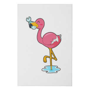 Flamingo with Fish Faux Canvas Print