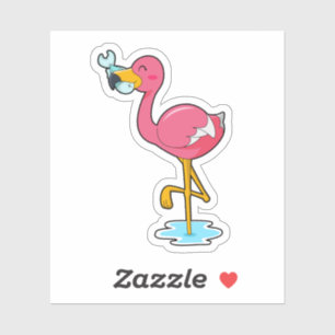 Flamingo with Fish Sticker