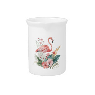 Flamingo With Flowers Beverage Pitcher